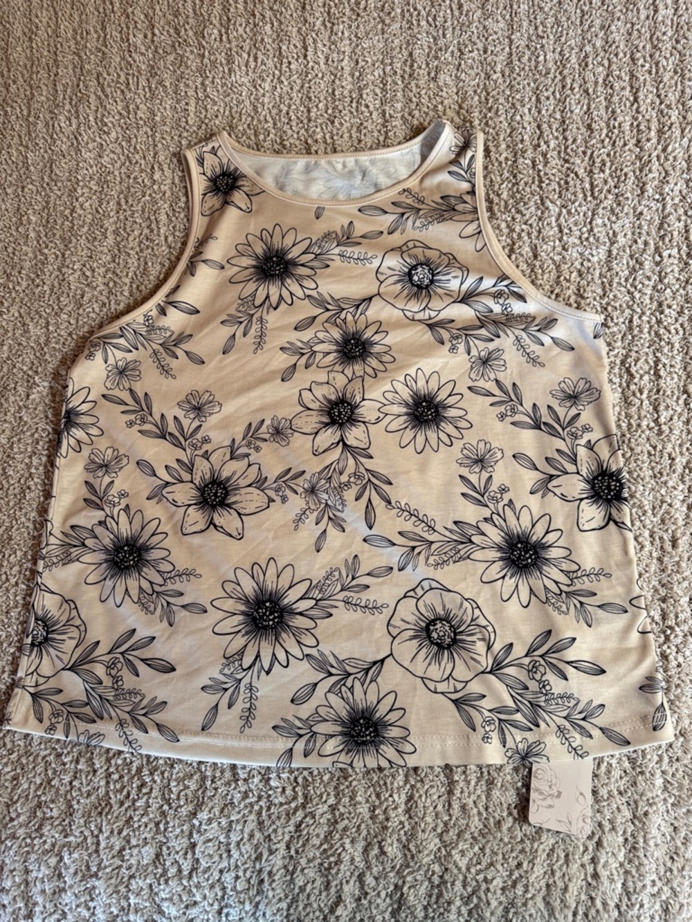 Sleeveless Floral Tank Top in Cream and Black
